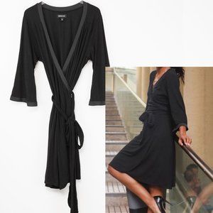 Betabrand Not Your Mama's Wrap Dress Midi Bell Sleeve Black Plus Size 2XL
